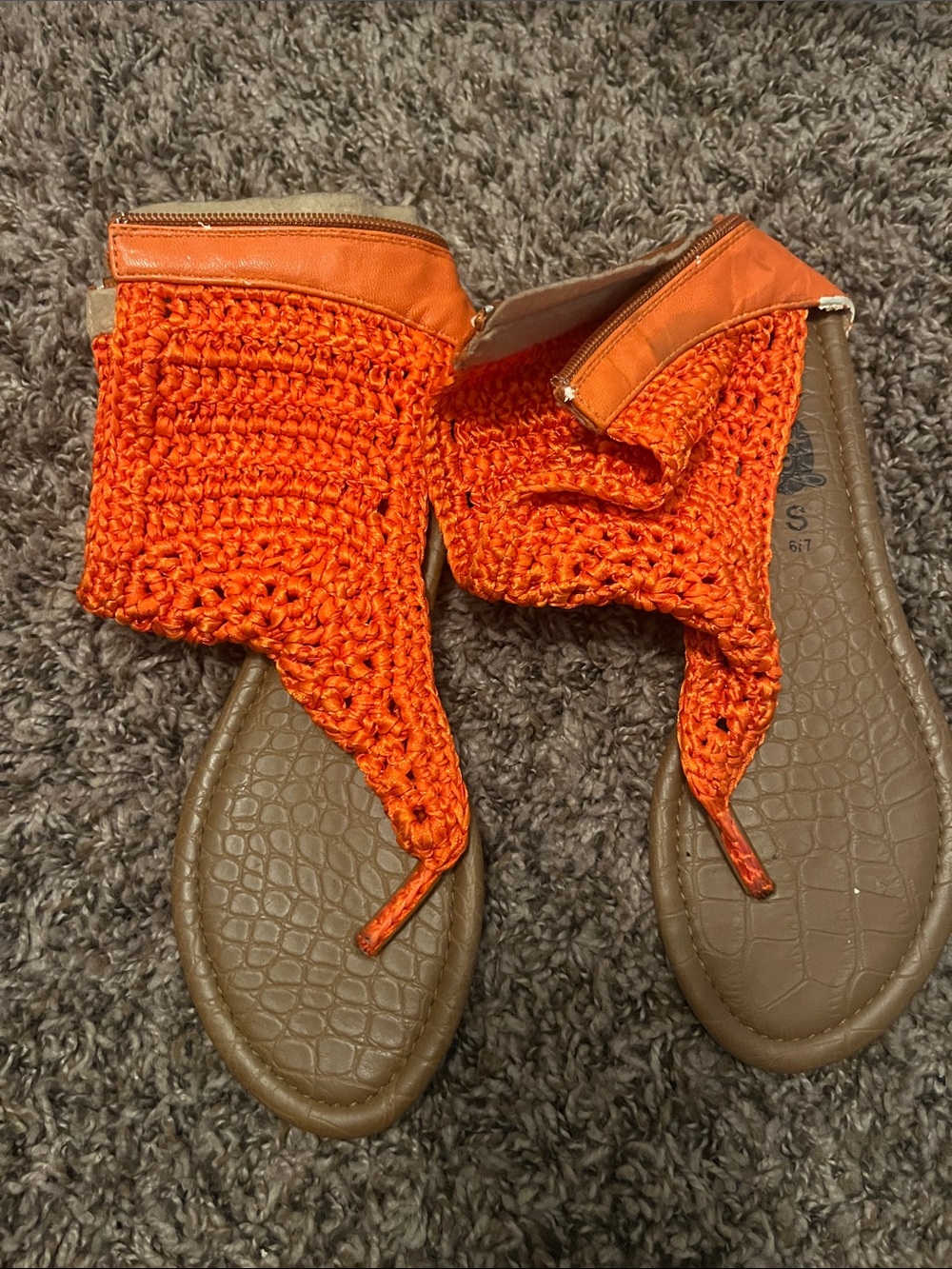 Women's Crochet Thong Sandals in Bright Orange